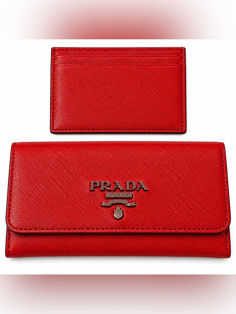 PRADA Authentic Saffiano Fuoco Red Envelope Wallet + Card Case - Picture 4 of 8